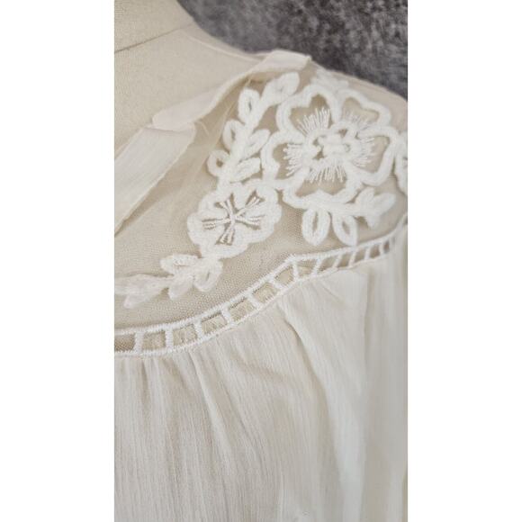 Hayden Los Angeles Ivory Sheer Embroidered Top Shirt Boho Flowy Oversized Sm Med - Picture 3 of 4